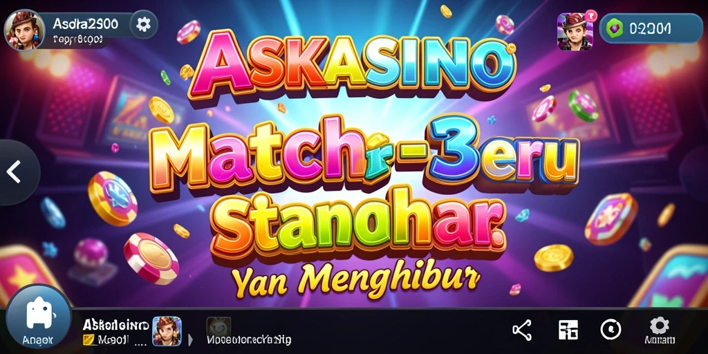 Screenshot menunjukkan gameplay seru dalam ASKASINO dengan tampilan Match-3 yang menarik.