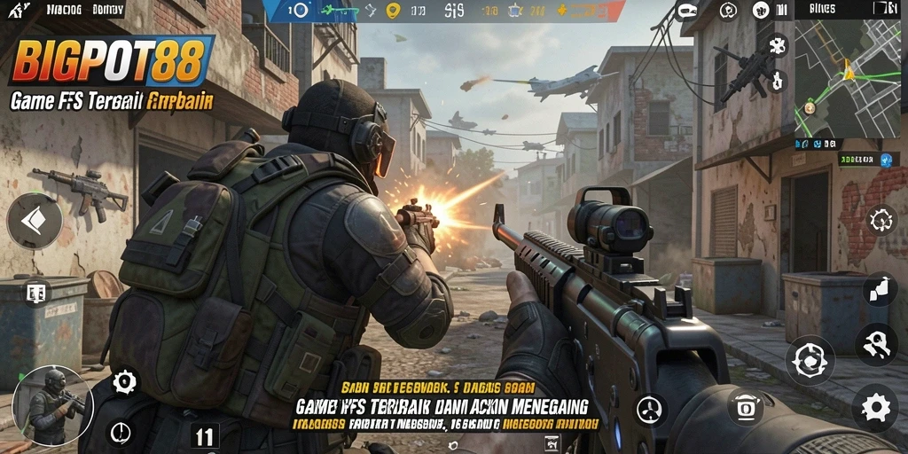 Gambaran mendebarkan dari aksi gameplay FPS di BIGPOT88.