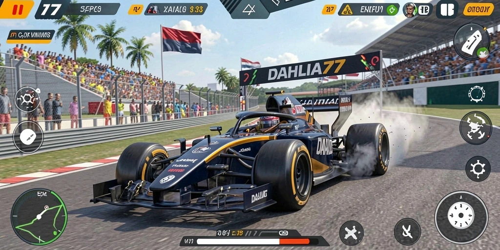 Tampilan gameplay balap yang seru dalam DAHLIA77.