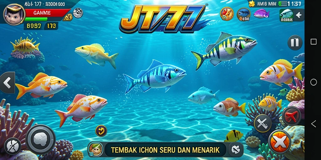 Tampilan gameplay JT777 dengan aksi menangkap ikan yang menarik.