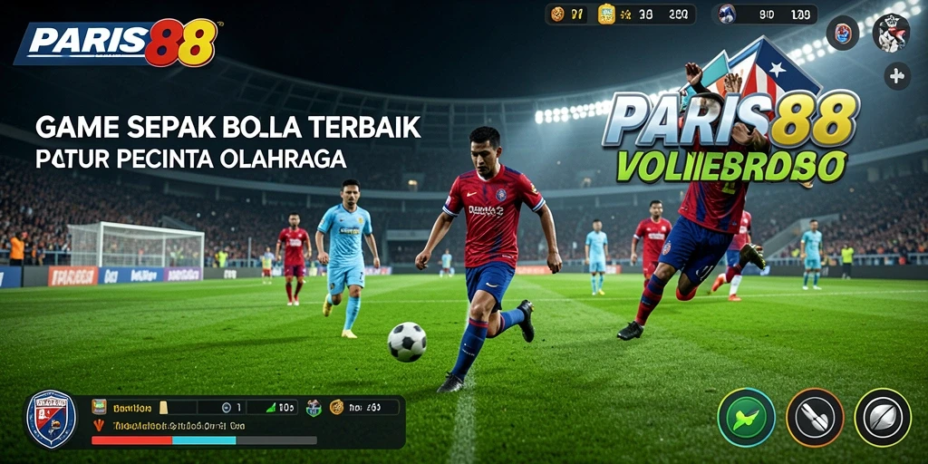 Tampilan grafis yang memukau dalam gameplay sepak bola.
