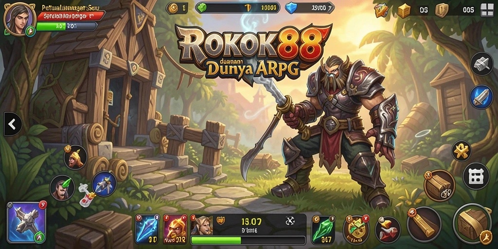Screenshot ROKOK88 menampilkan aksi pertarungan seru di dunia fantasi.
