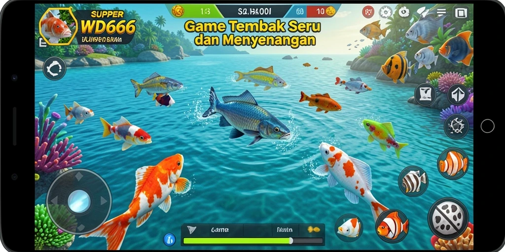 Gameplay menarik dengan ikan berwarna-warni dalam SUPERWD666.